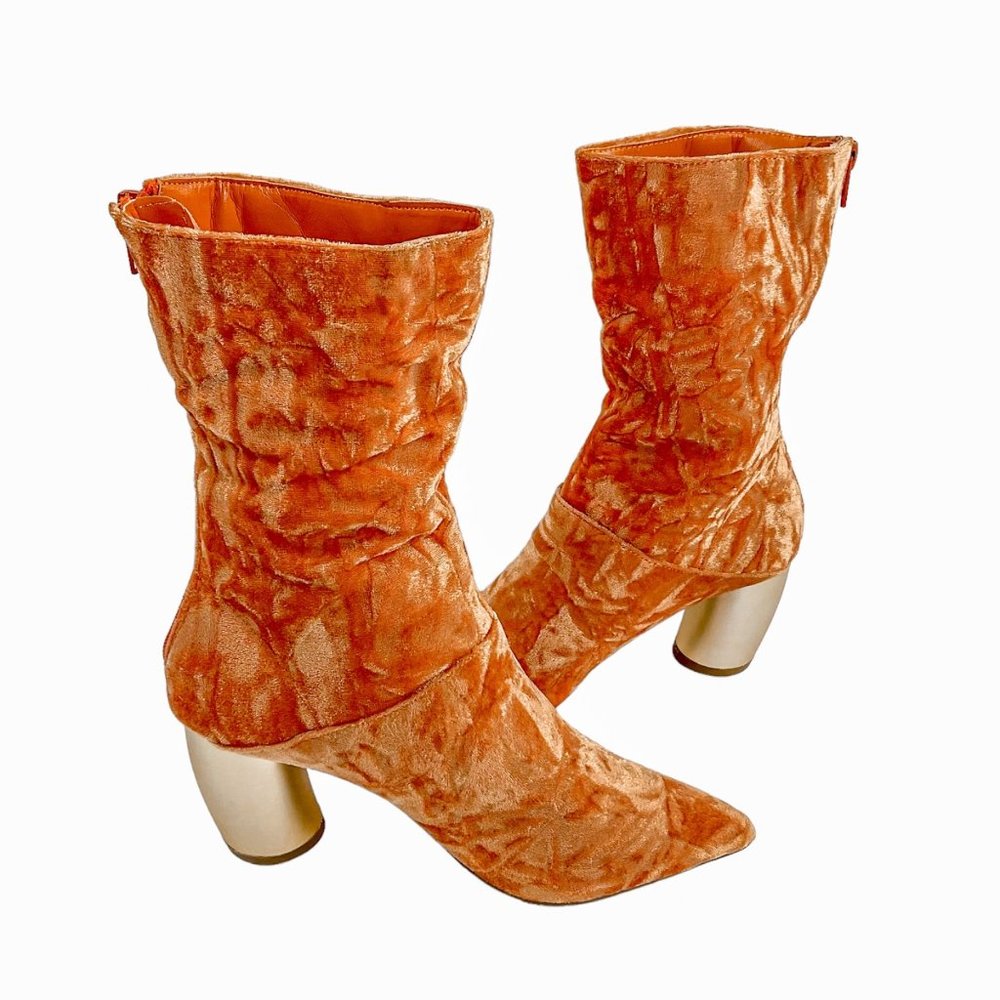NEW Shoe Republic LA orange crushed velvet booties size 6